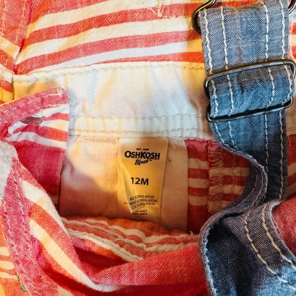OshKosh B'Gosh Baby Shortalls 12 Months Boy Girl Red White Blue Shorts Overalls - Picture 3 of 3